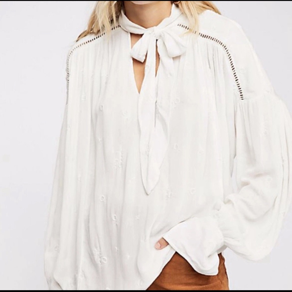 Free People Wishful Moments Tie Neck Top Ivory Large